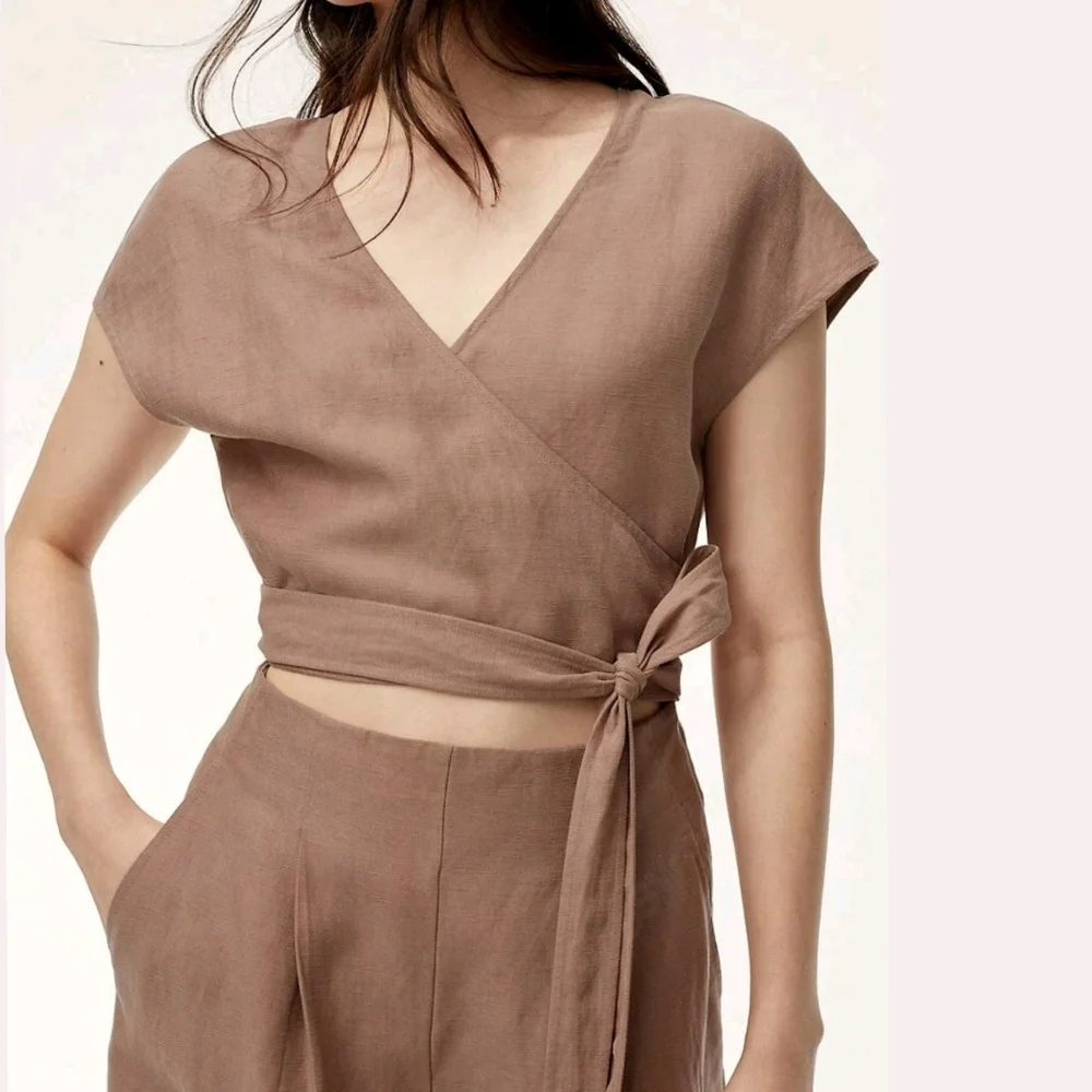 Aritzia Wilfred Brax Wrap Top Jumpsuit 0 Nutmeg